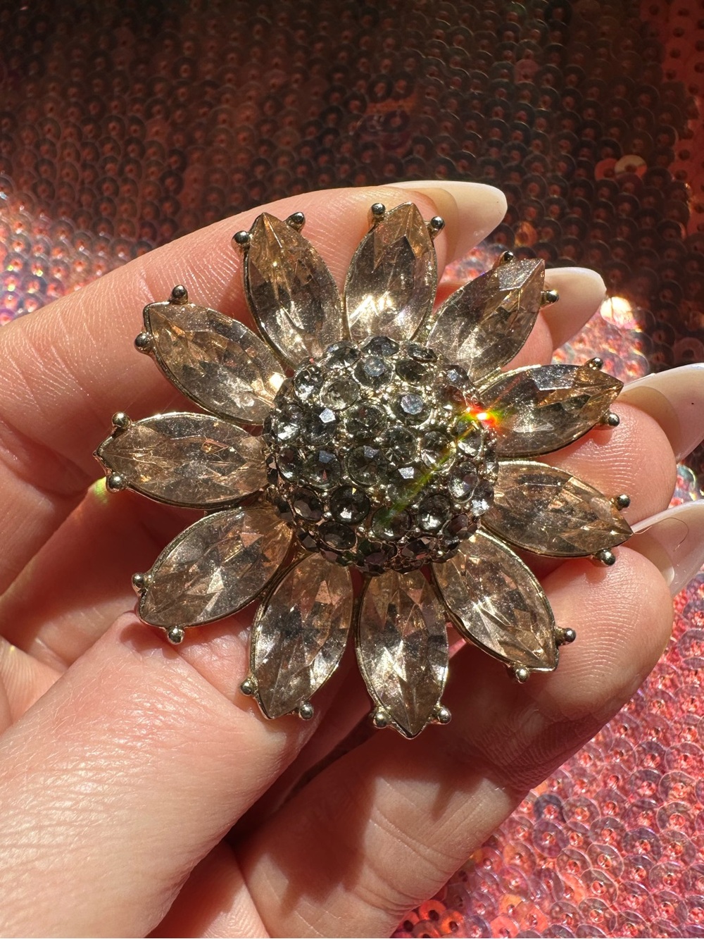 Sparkly Sunflower Rhinestone Cocktail Ring